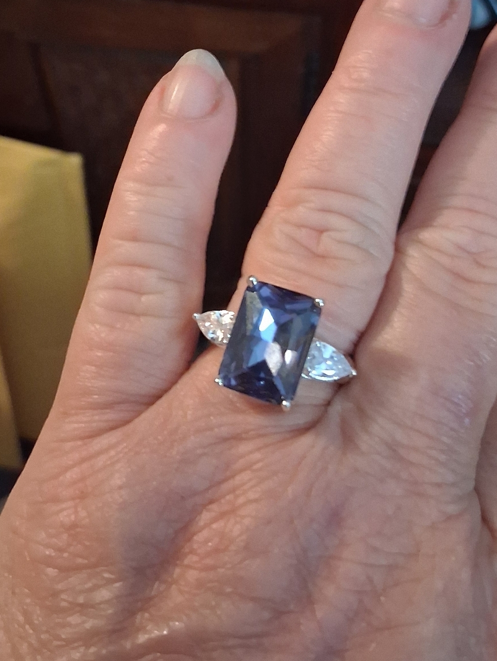 3+ Carat Purple CZ Cocktail Ring In Nickel Free Sterling Plated Size 7